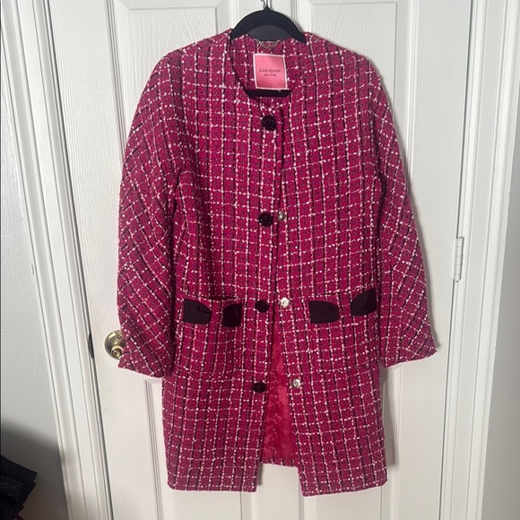 Kate Spade Pink Tweed jacket Blazer with Black Trim size small - Picture 2 of 6